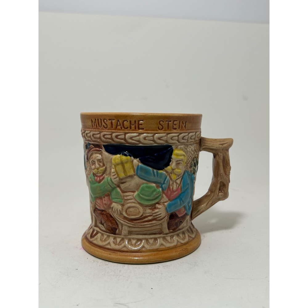 Gifcraft Japan Vintage Mustache Stein Ceramic Tavern Scene Stag Mug Tan